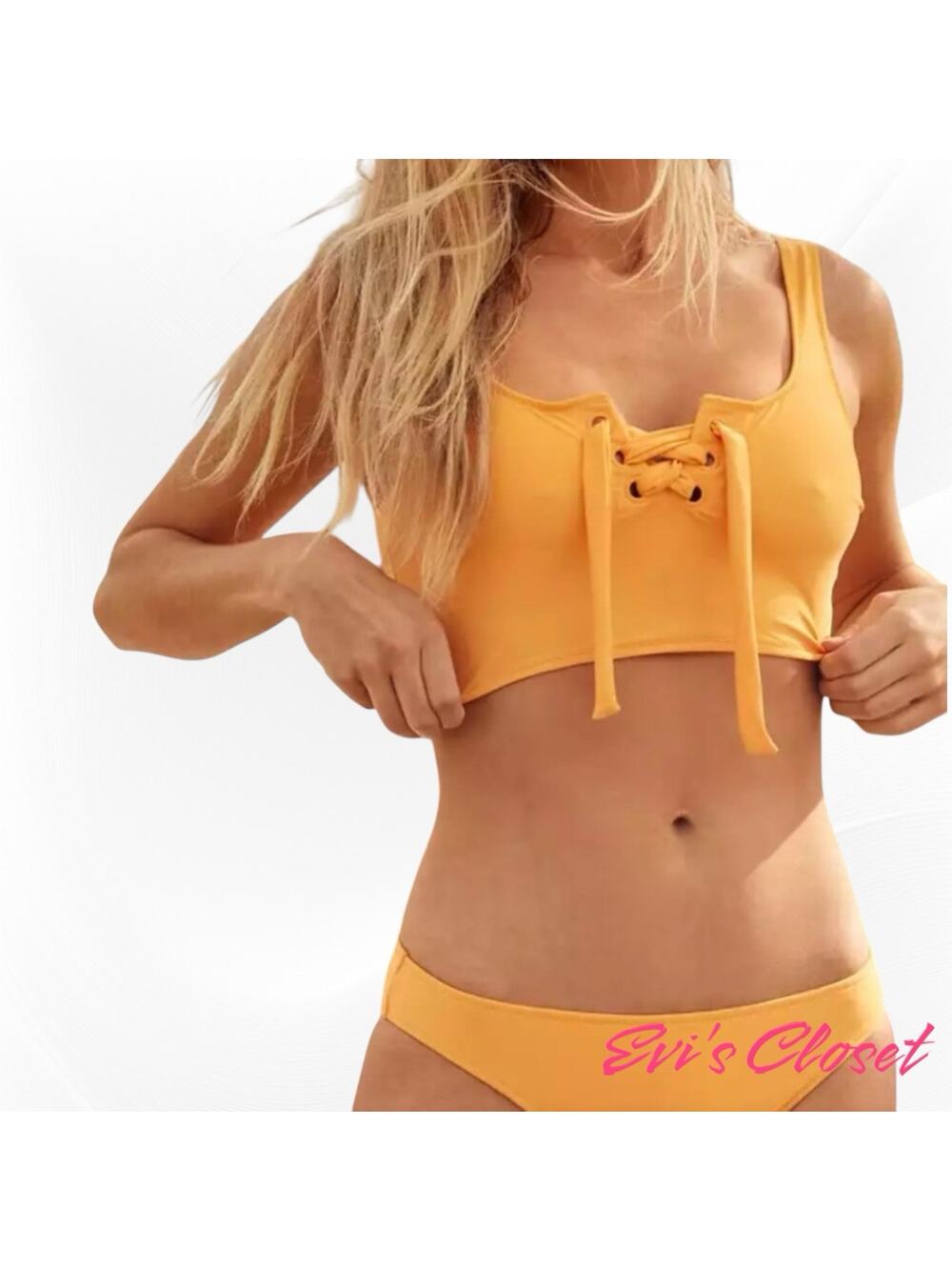 Aerie Wide Strap Scoop Bikini Top Petal Orange Grommet  Sz M NWT
